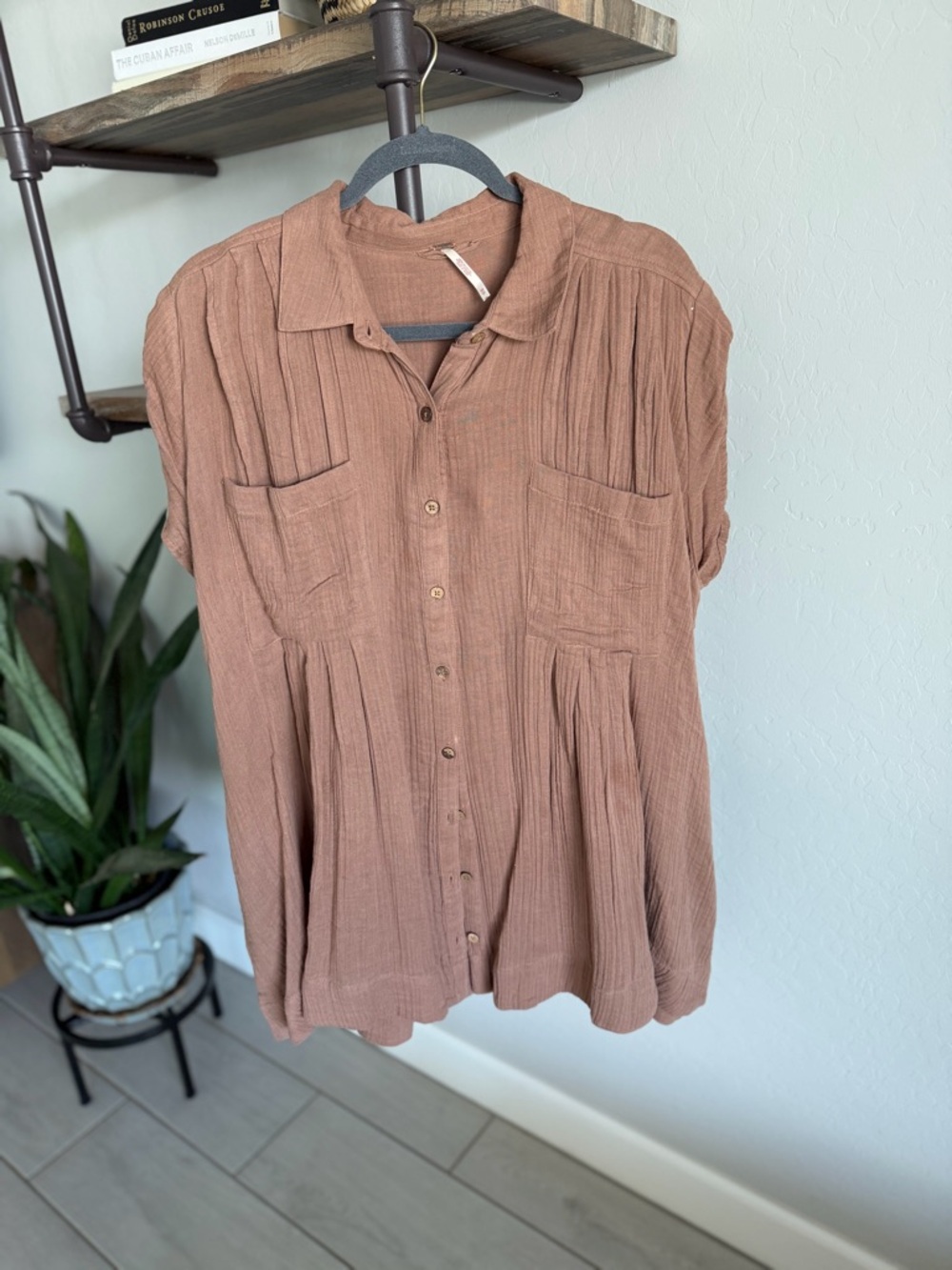 Free People Button-Front Tunic dusty Brown